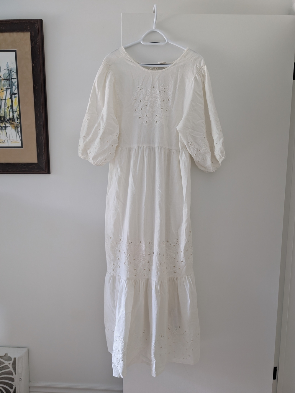 Damson Madder White Eyelet Dress with Puff Sleeves